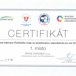  Cena hejtmana Plzeňského kraje za společenskou odpovědnost pro rok 2013.